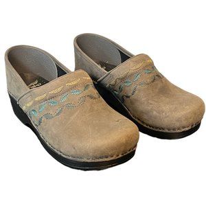Dansko Professional Grey Suede Embroidered Comfort Walking Clog 40